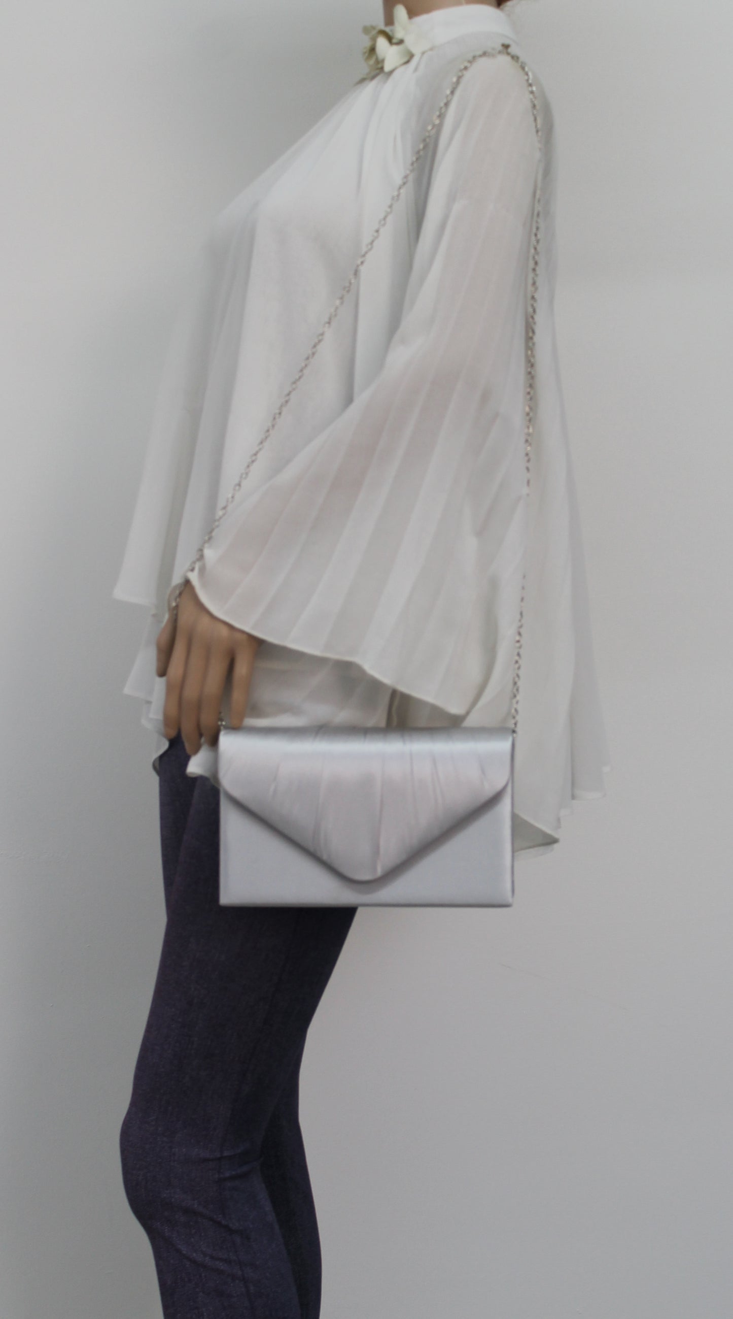 Chantel Beautiful Satin Envelope Clutch Bag Silver