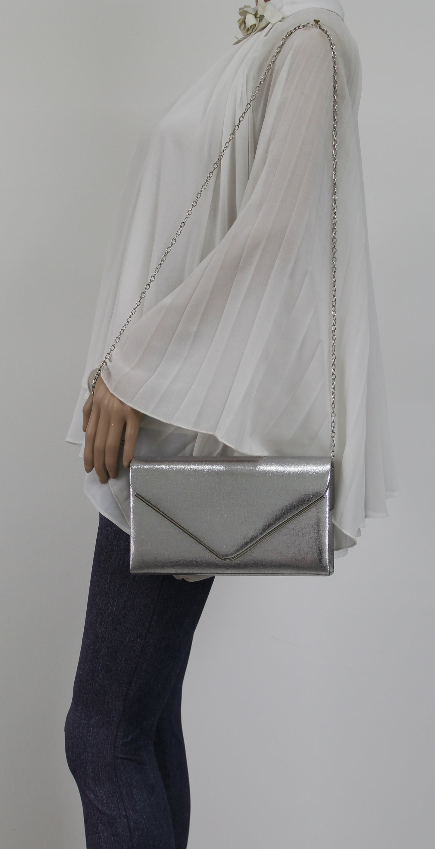 Poppy Synthetic Envelope Clutch Bag Silver
