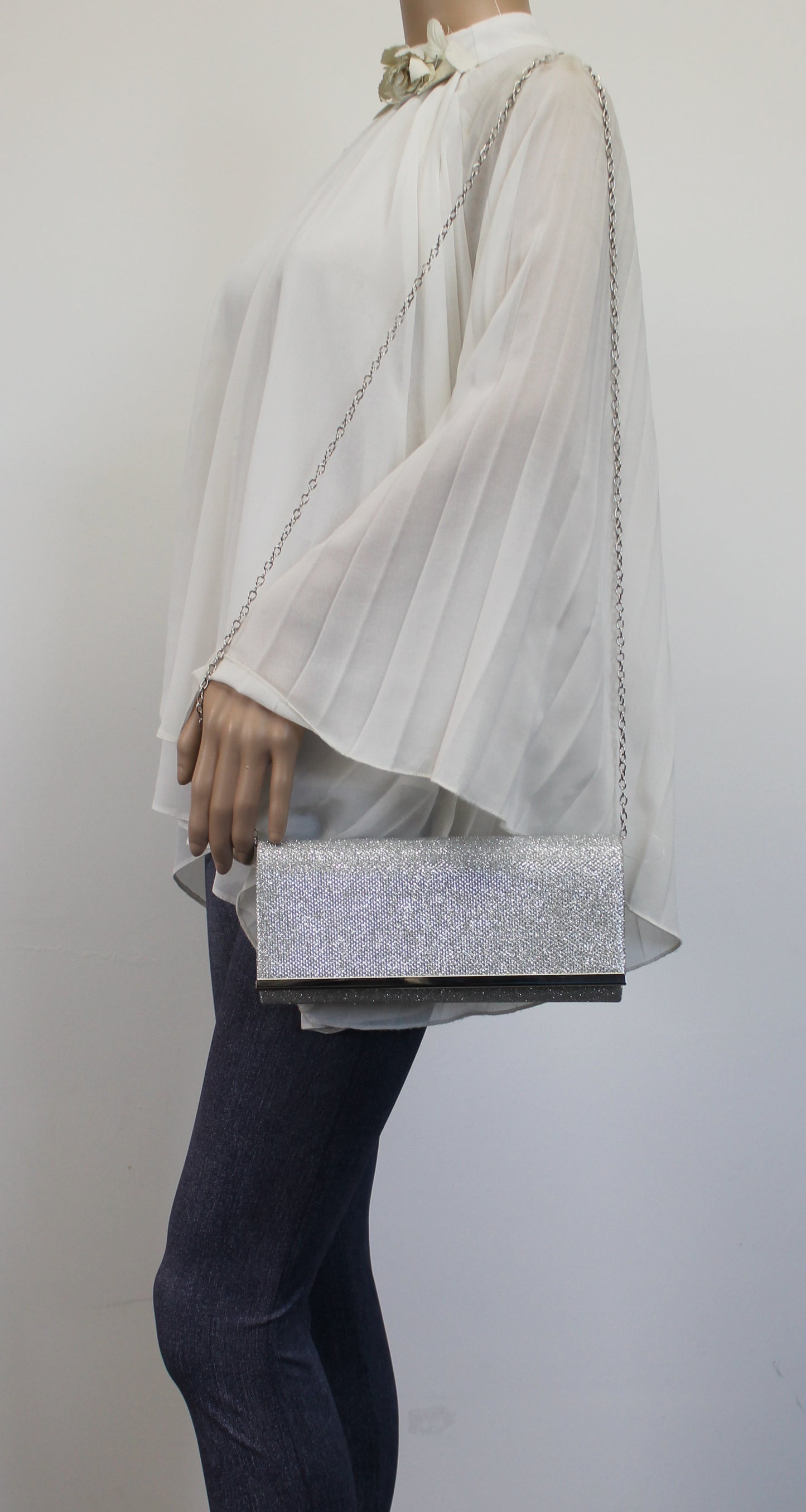 Lucey Flapover Glitter Clutch Bag Silver