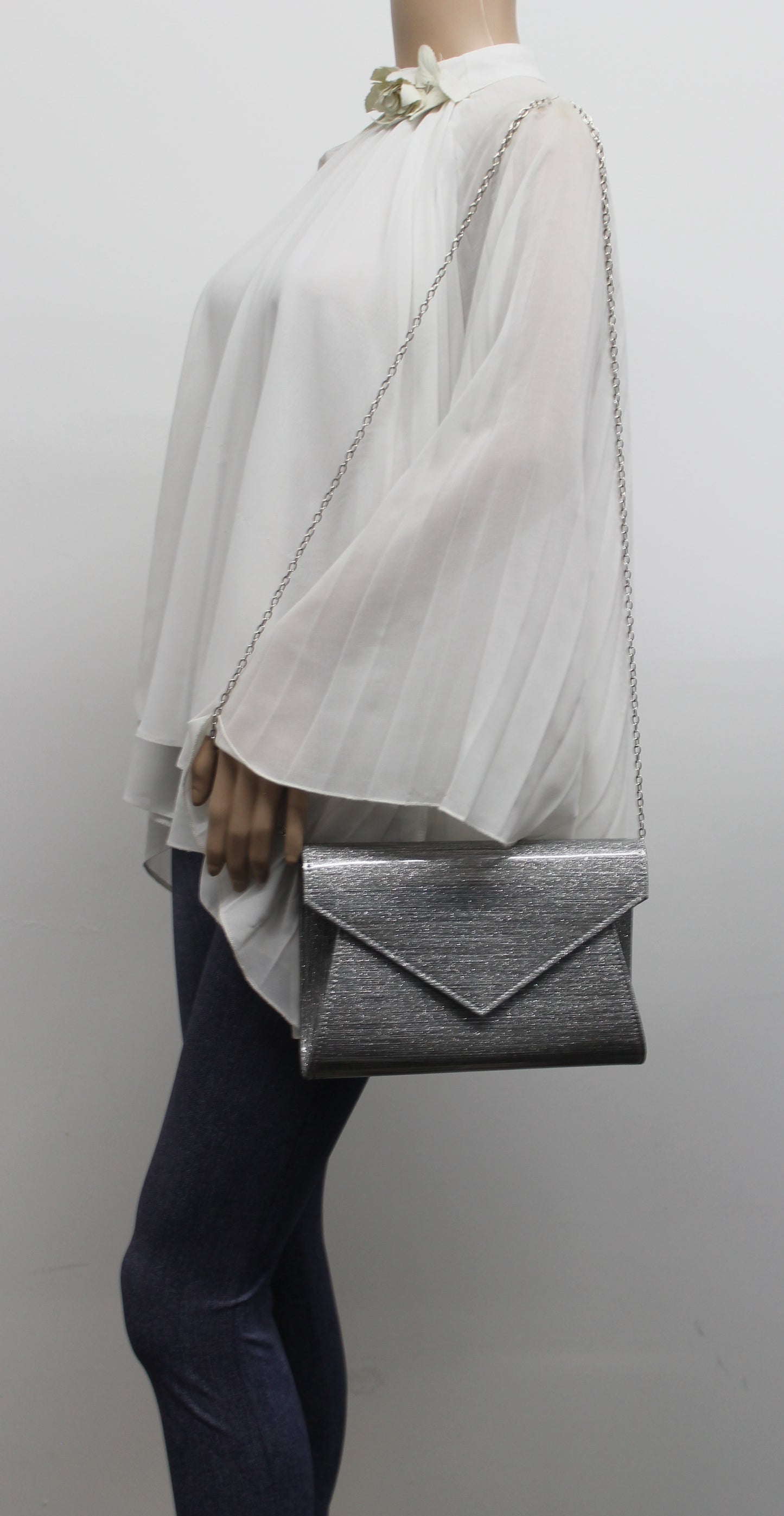 Zoe Sparkly Envelope Clutch Bag Silver