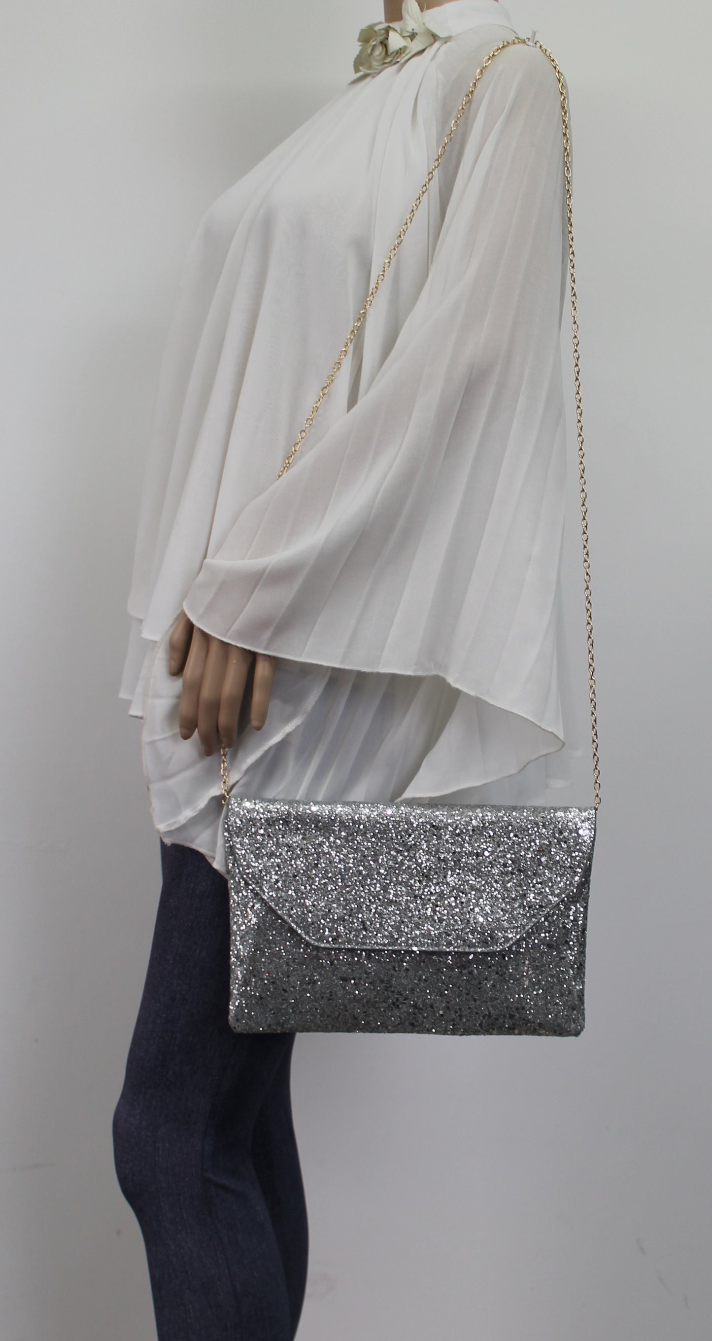 SWANKYSWANS Gean Sequin & Glitter Slim Clutch Bag Silver