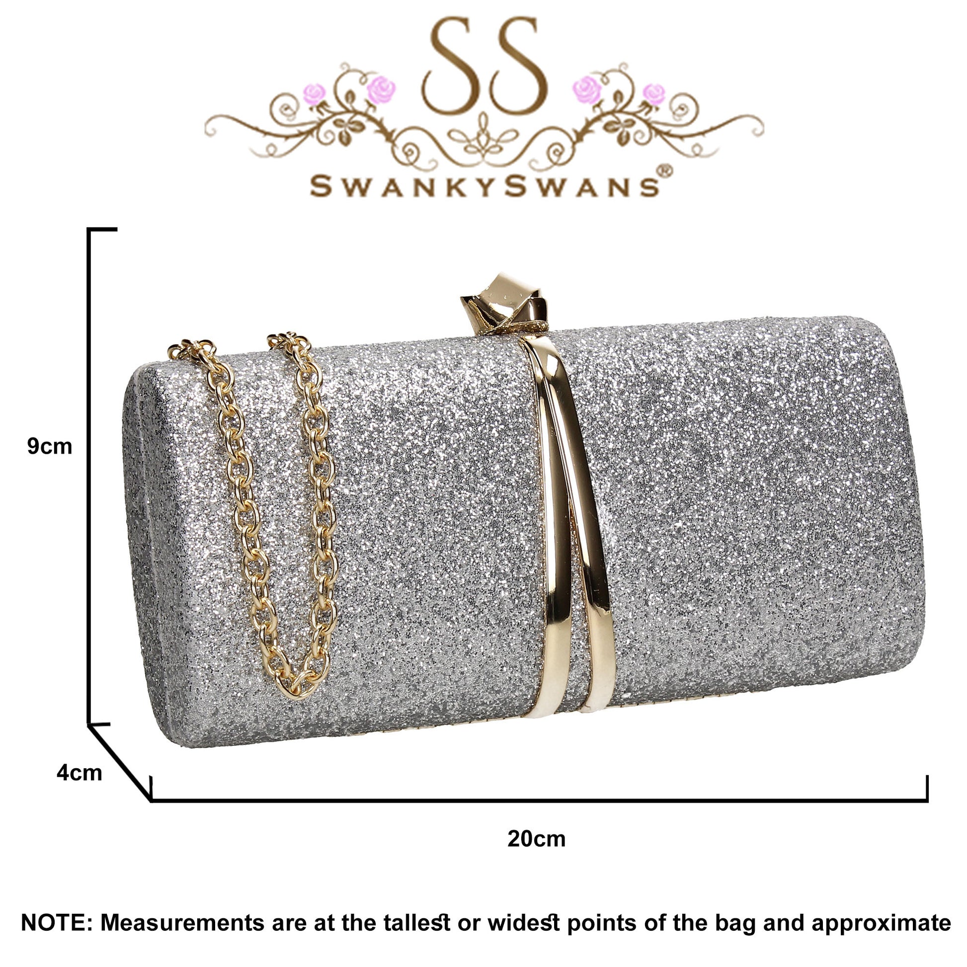SWANKYSWANS Daisy Clutch Bag Silver Cute Cheap Clutch Bag For Weddings School and Work