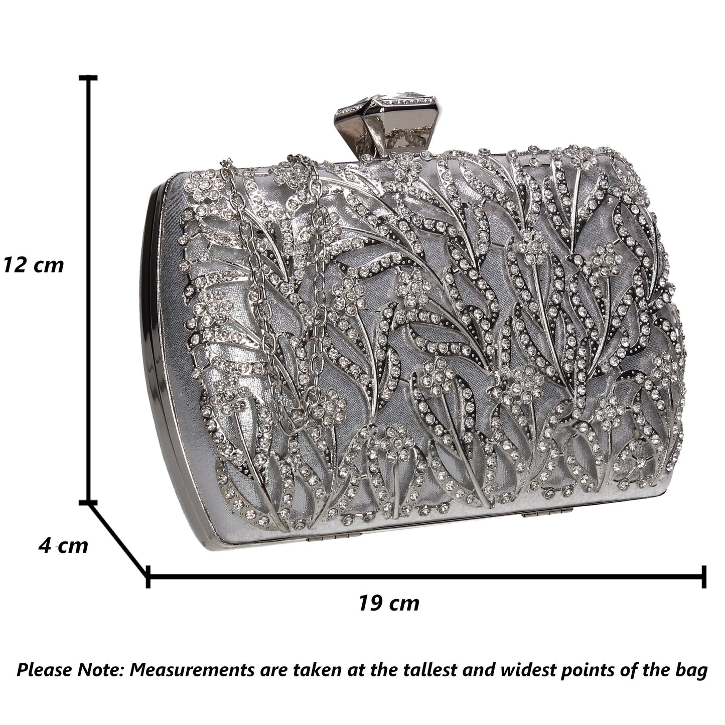 Claire Floral Diamante Detail Box Shape Clutch Bag Silver
