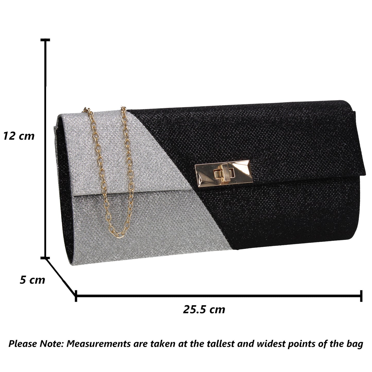 Marie Dual Colour Glitter Clutch Bag Silver