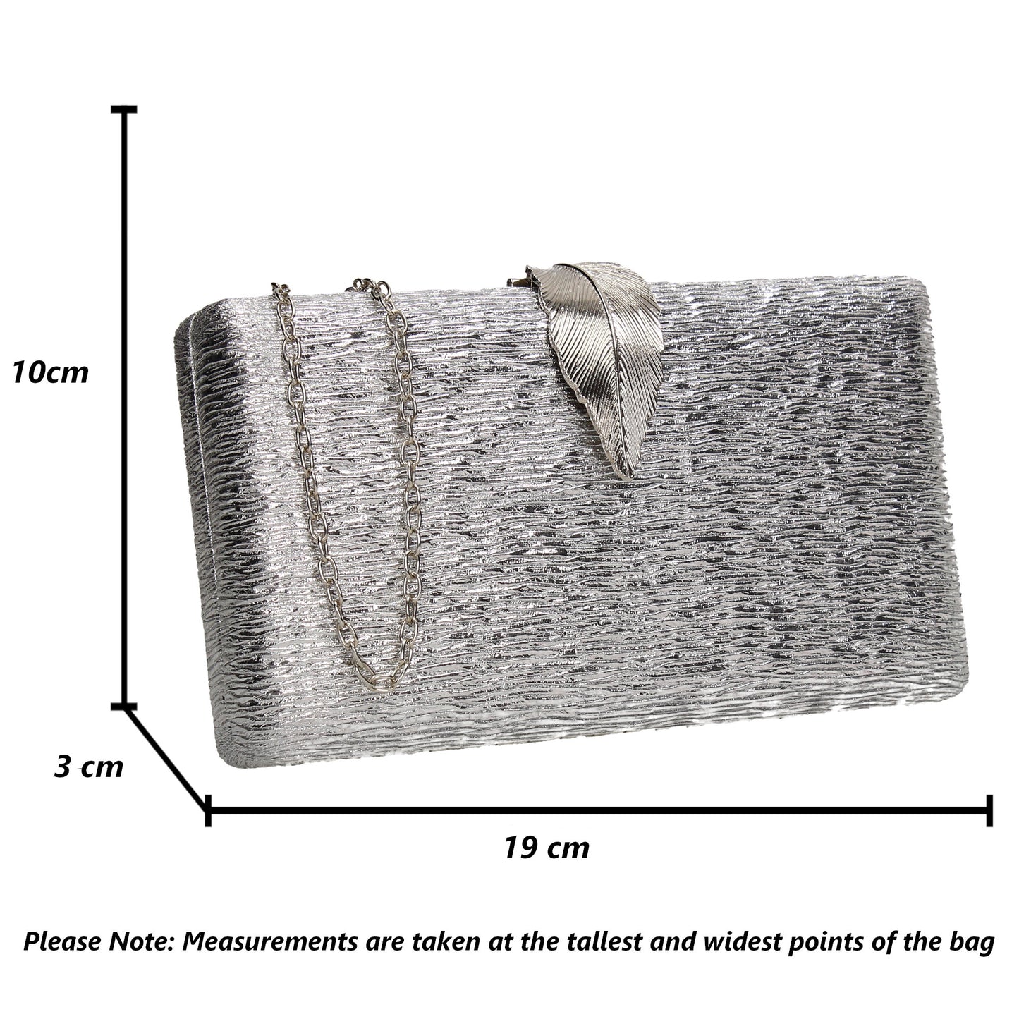 Jade Leaf Motif Box Shape Clutch Bag Silver