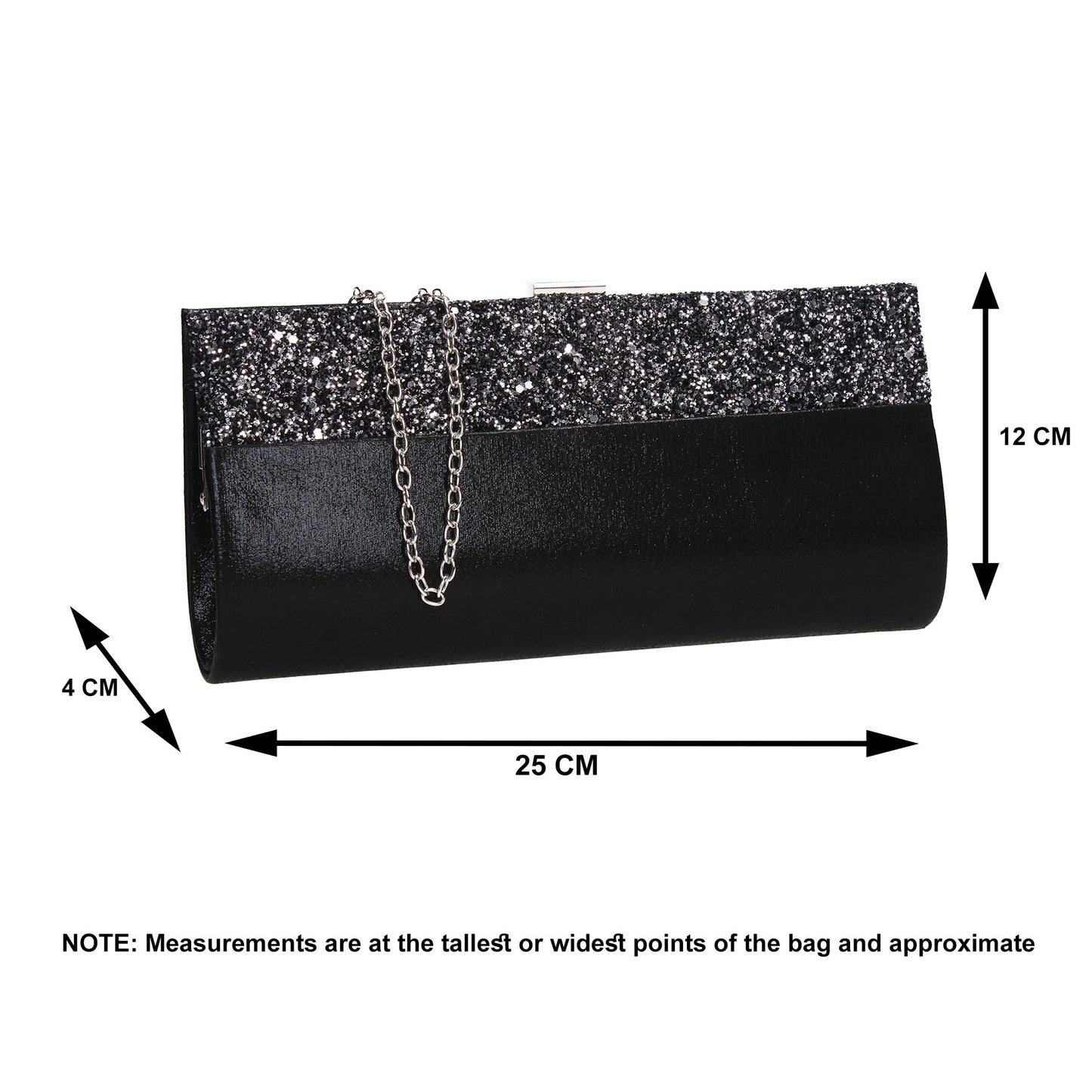 SWANKYSWANS Kathy Glitter Clutch Bag Black Cute Cheap Clutch Bag For Weddings School and Work