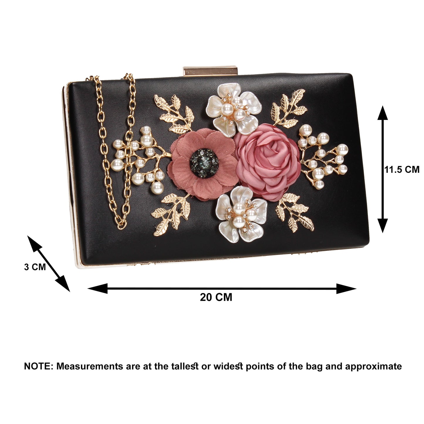 SWANKYSWANS Valery Floral Detail Clutch Bag Black Cute Cheap Clutch Bag For Weddings School and Work