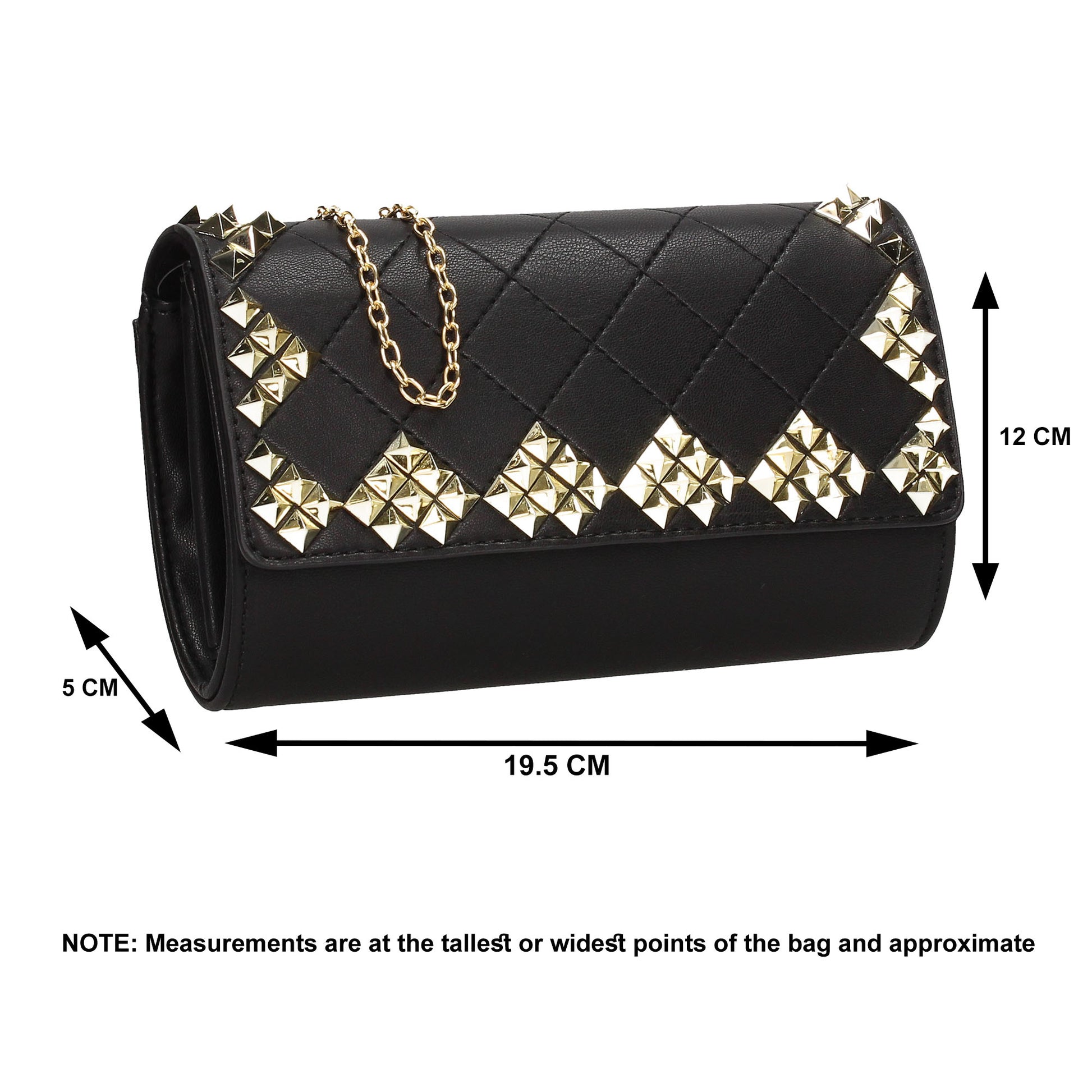 SWANKYSWANS Brittany Diamond Pattern Stud Clutch Bag Black Cute Cheap Clutch Bag For Weddings School and Work
