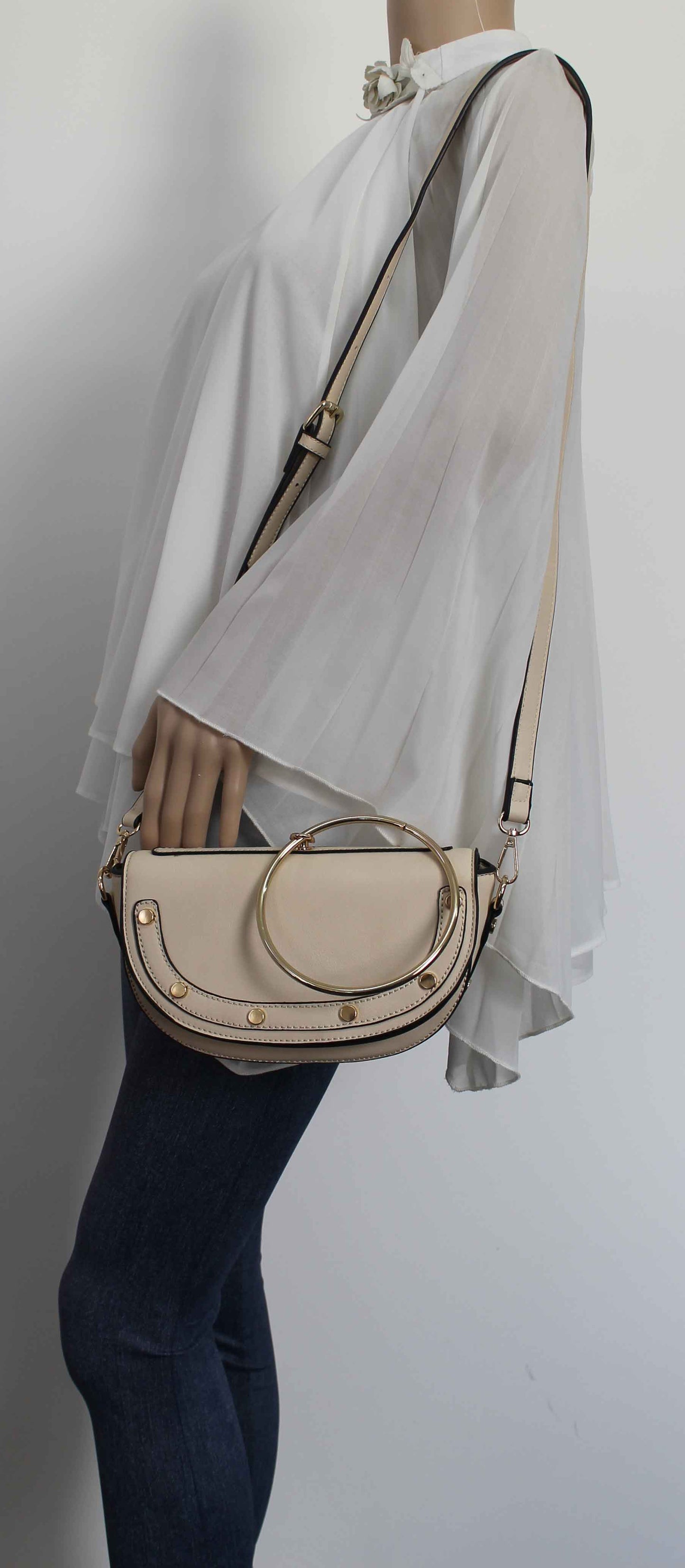 SWANKYSWANS Lulu Ring Handle Clutch Bag Beige Cute Cheap Clutch Bag For Weddings School and Work
