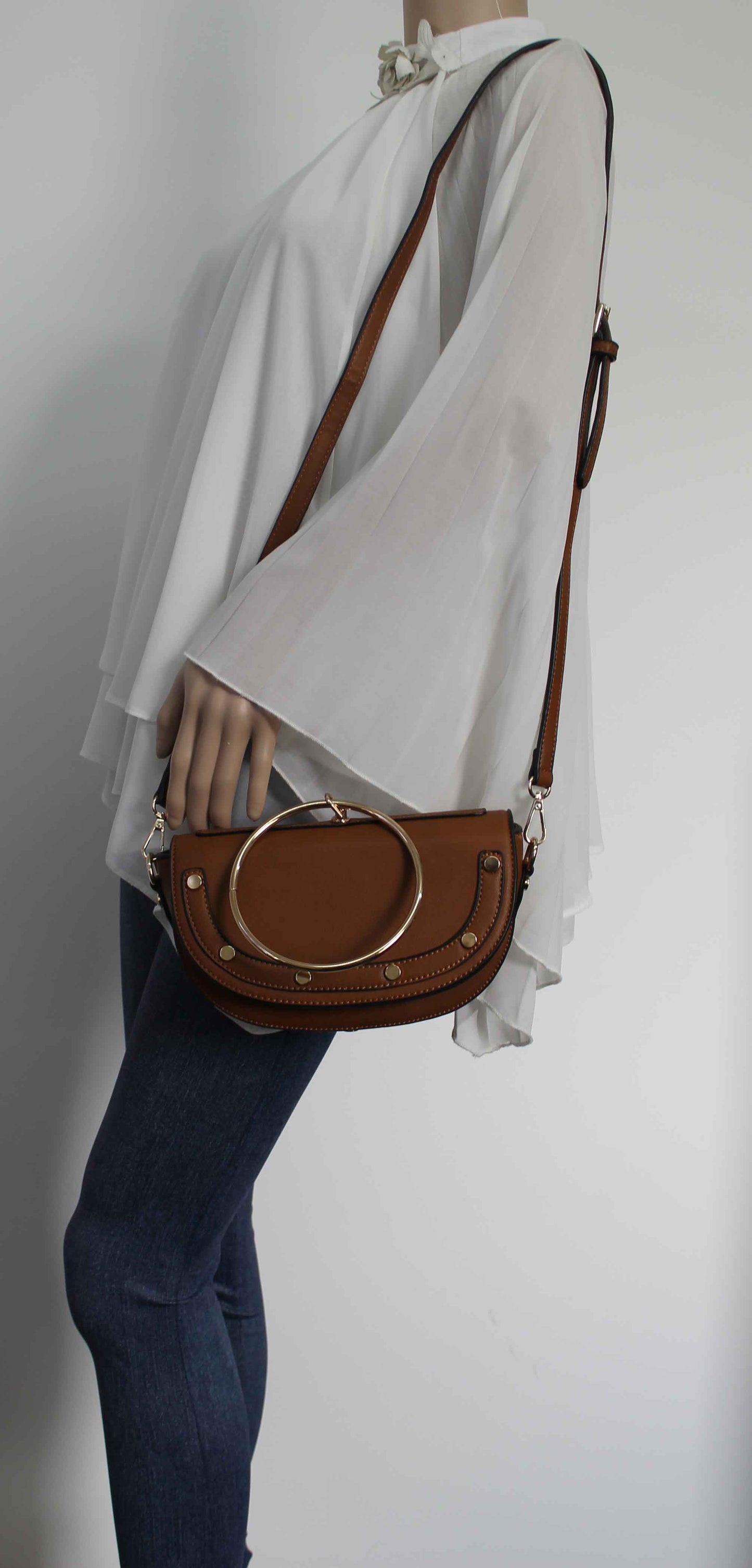 SWANKYSWANS Lulu Ring Handle Clutch Bag Brown Cute Cheap Clutch Bag For Weddings School and Work
