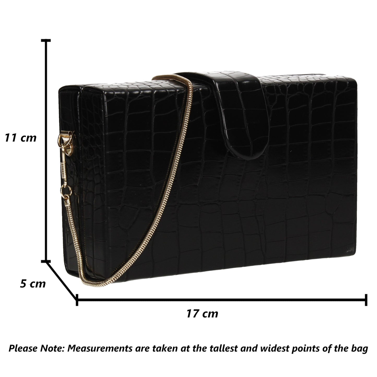 Hailey Box Shape Croc Effect Clutch Bag Black