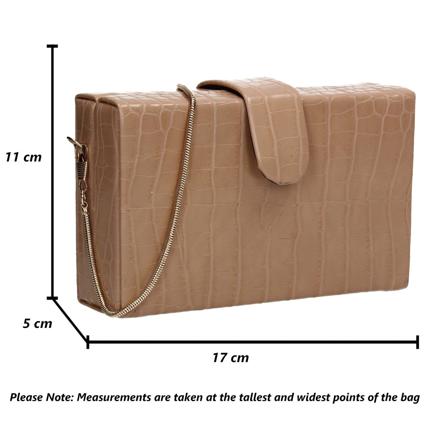 Hailey Box Shape Croc Effect Clutch Bag Beige