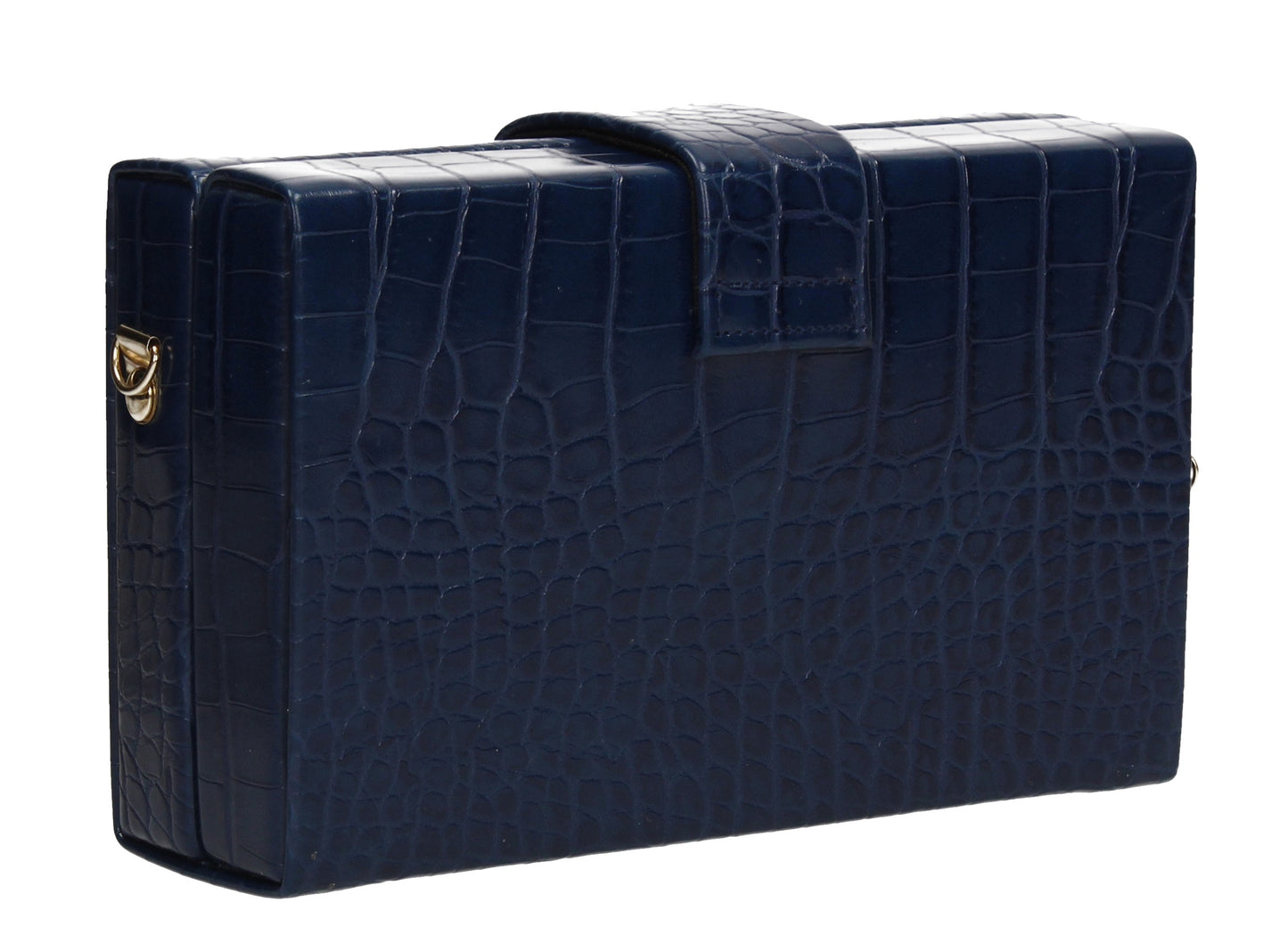 Hailey Box Shape Croc Effect Clutch Bag Navy Blue