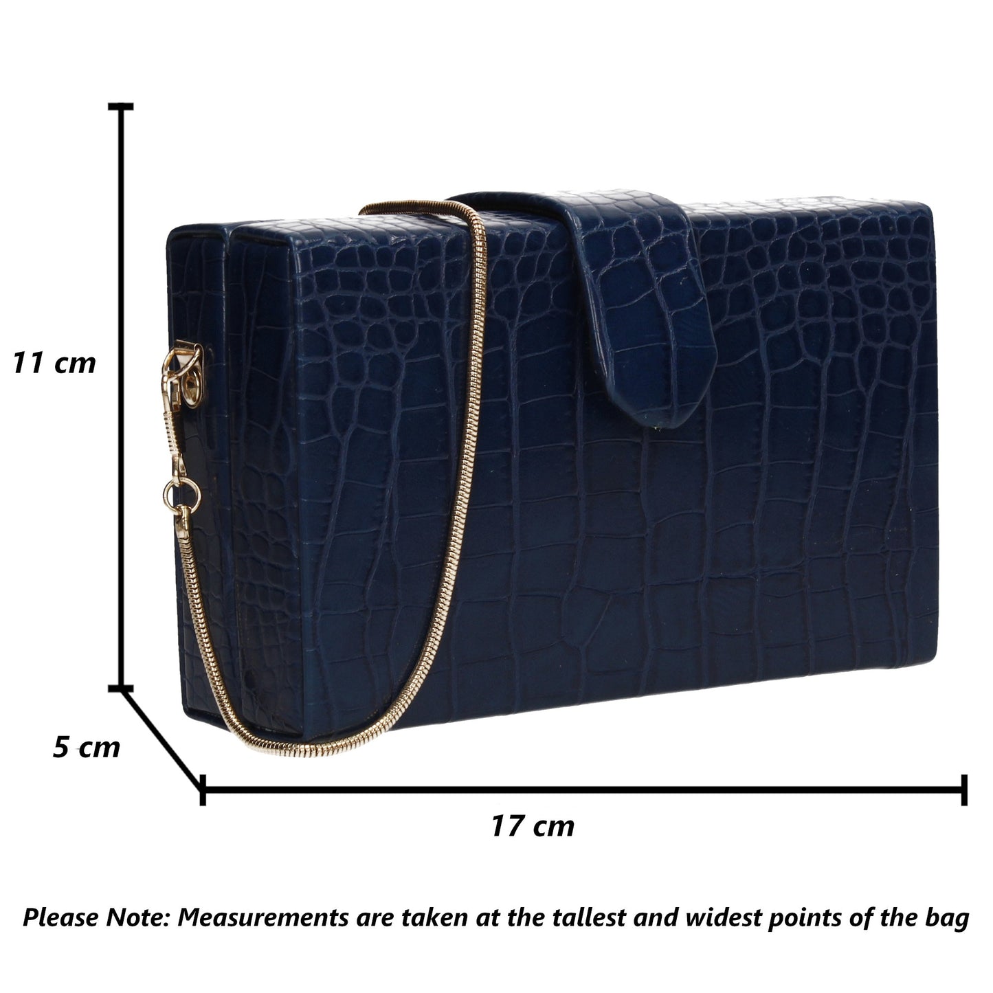 Hailey Box Shape Croc Effect Clutch Bag Navy Blue