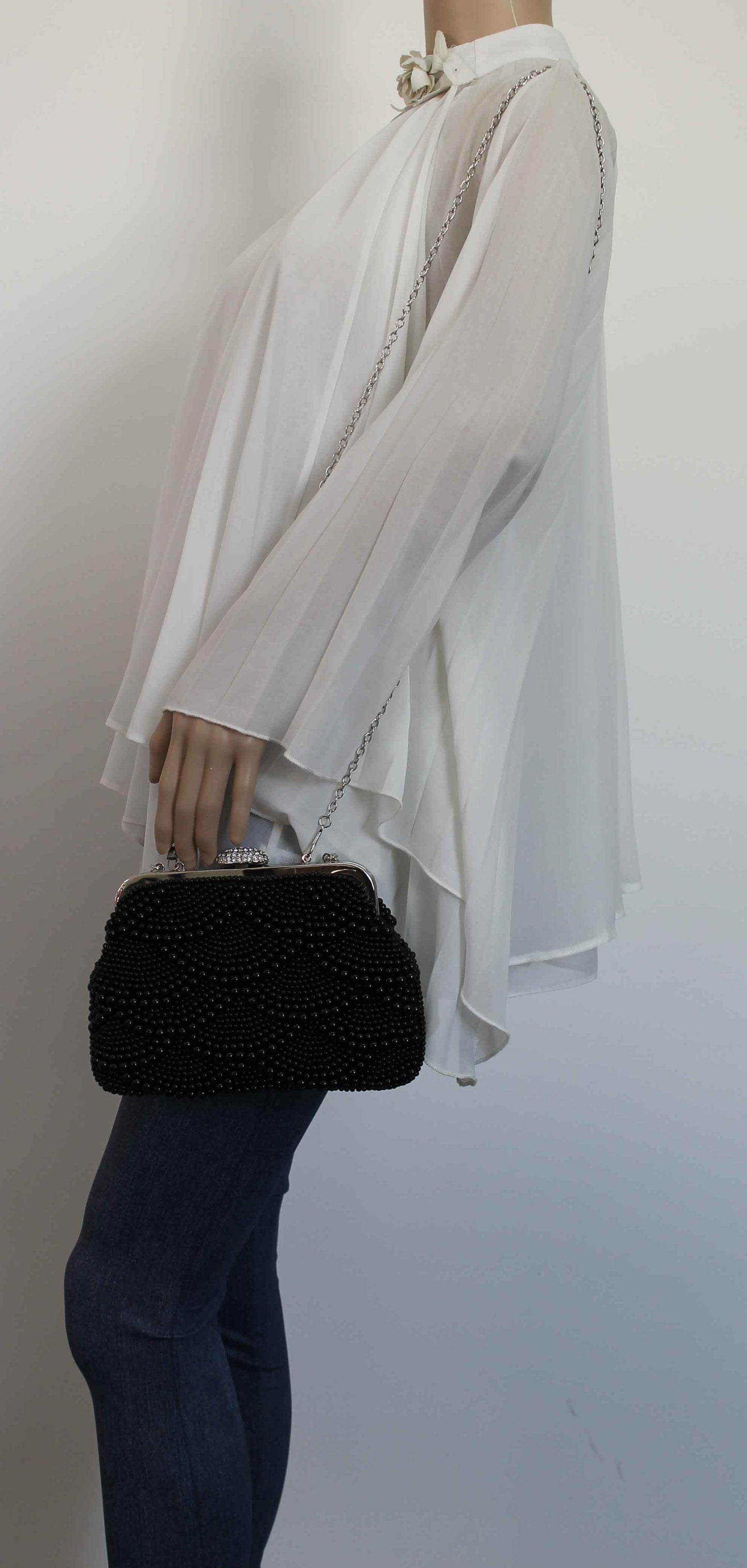 SWANKYSWANS Hailee Faux Pearl Detail Clutch Bag Black Cute Cheap Clutch Bag For Weddings School and Work