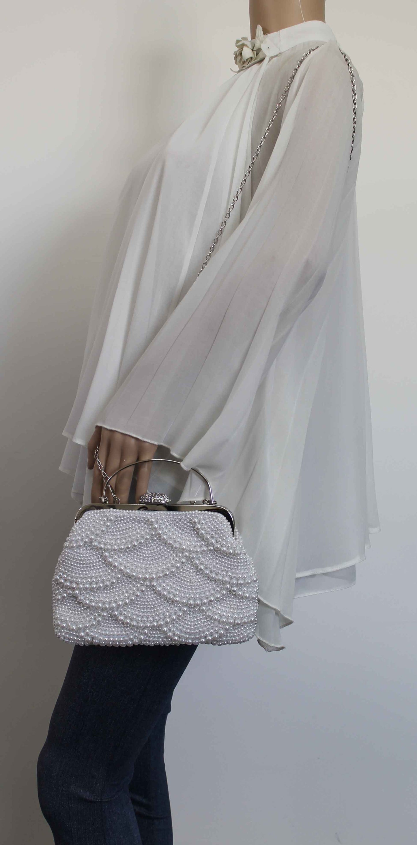 SWANKYSWANS Hailee Faux Pearl Detail Clutch Bag White Cute Cheap Clutch Bag For Weddings School and Work