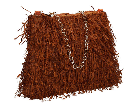 Alaina Thread Tassle Zip Clutch Bag Tan