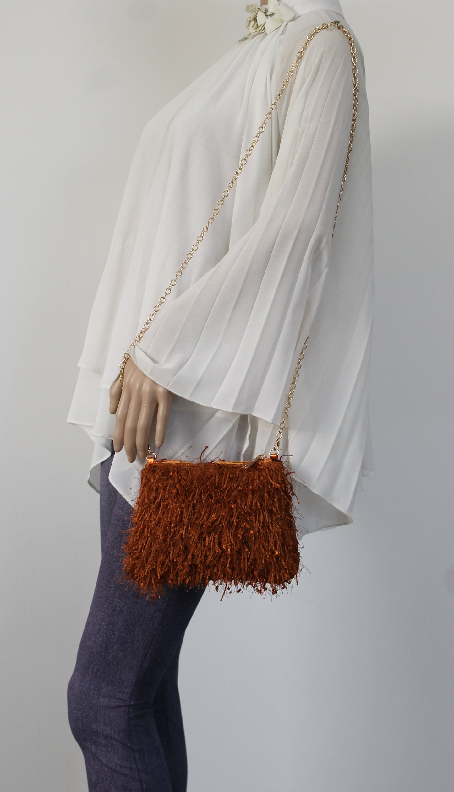 Alaina Thread Tassle Zip Clutch Bag Tan