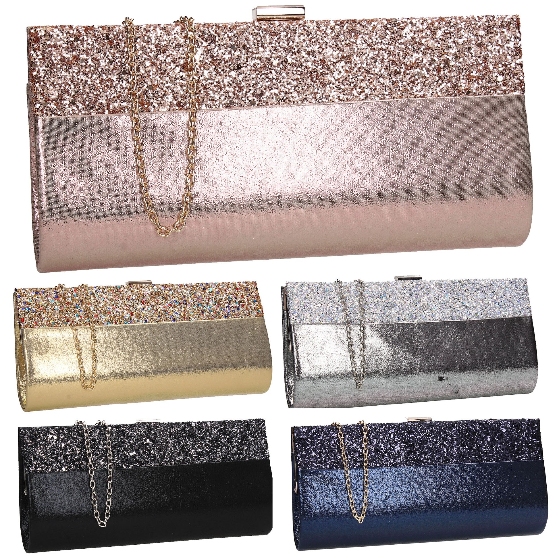 SWANKYSWANS Kathy Glitter Clutch Bag Gold Cute Cheap Clutch Bag For Weddings School and Work