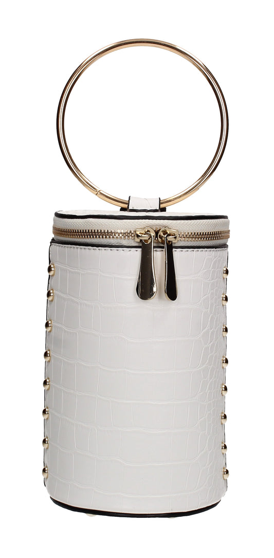 Brenda Faux Leather Party Bucket Cylinder Bag White