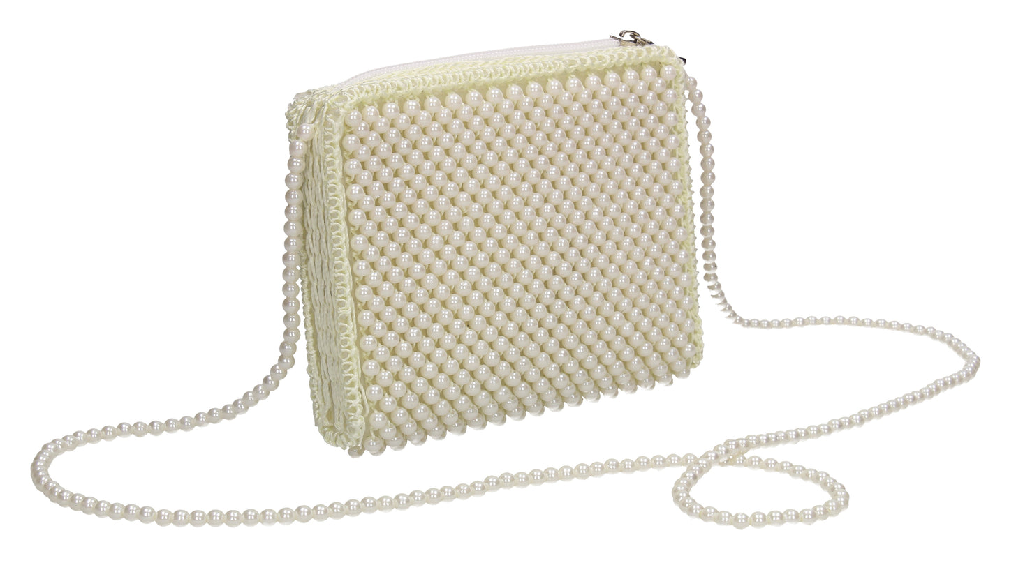 Evelyn Faux Pearl Beaded Crossbody Bag White