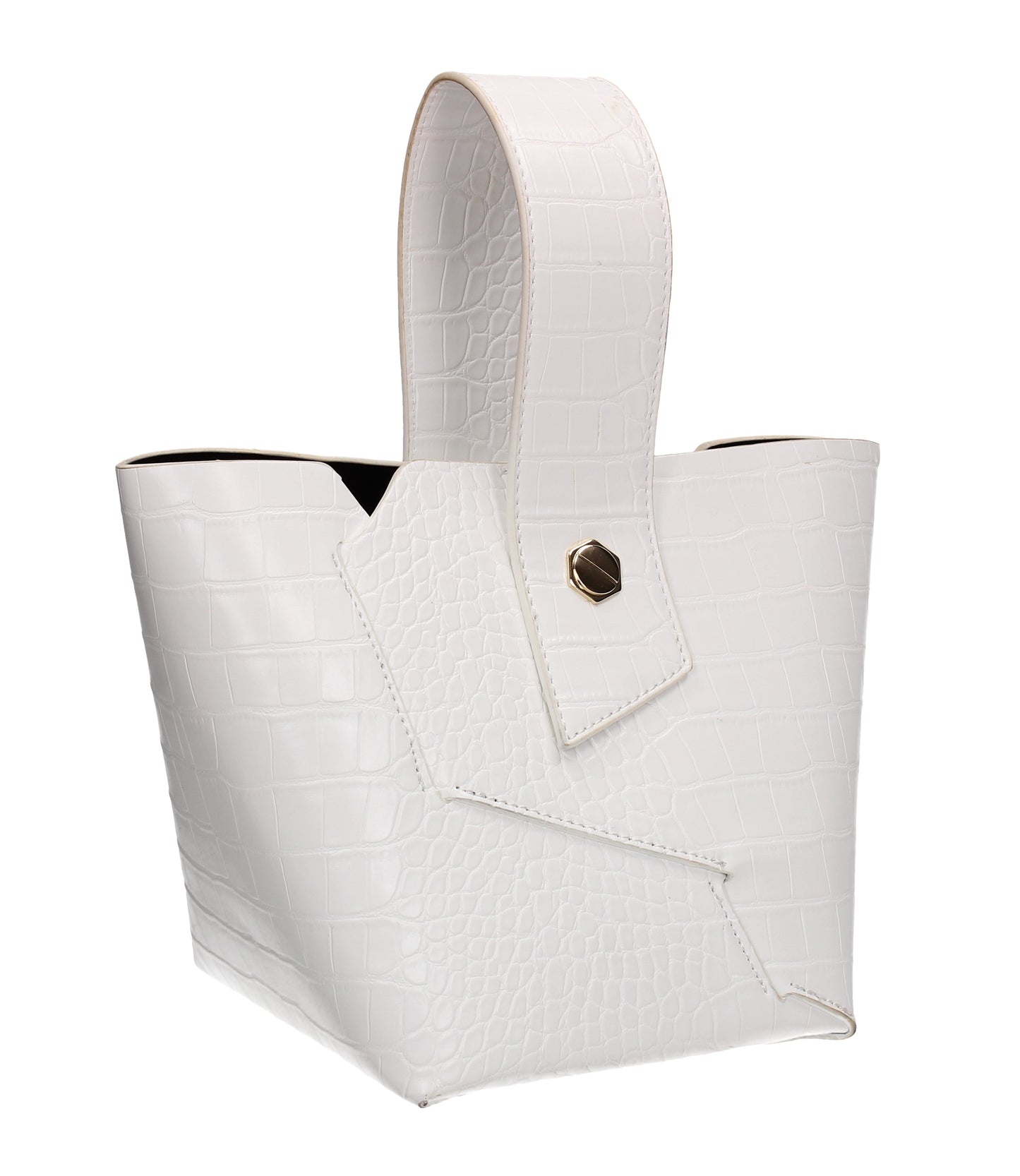 Jen Faux Leather Croc Bucket Structure Bag White