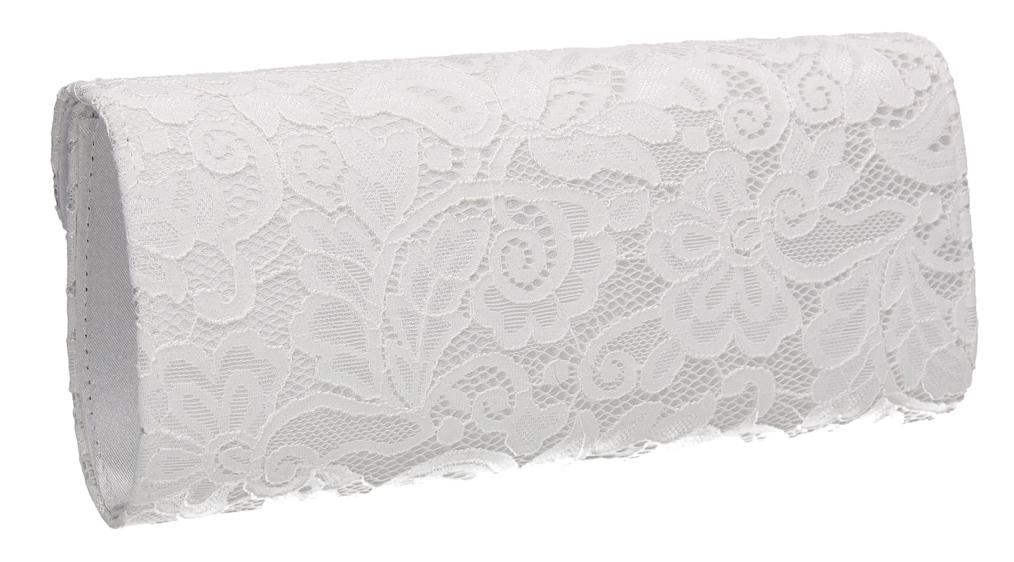 Lucie Lace Effect Envelope Clutch Bag White