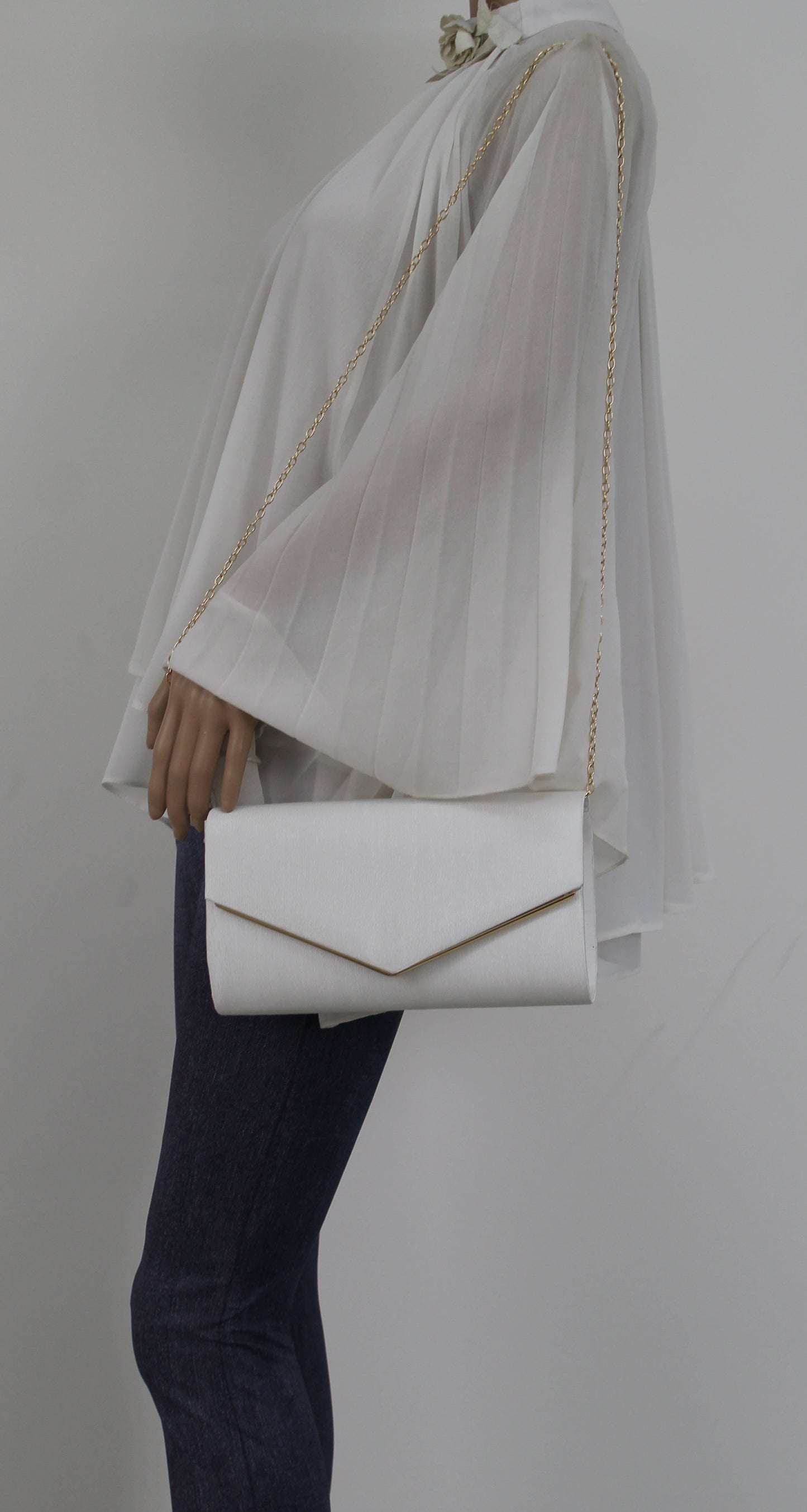 Alison Satin Envelope Clutch Bag White