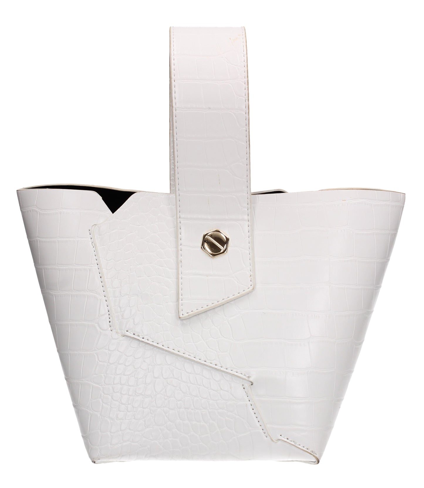 Jen Faux Leather Croc Bucket Structure Bag White