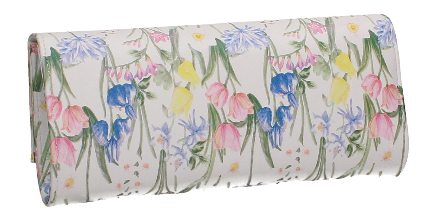 Anaya Flapover Floral Print Clutch Bag White