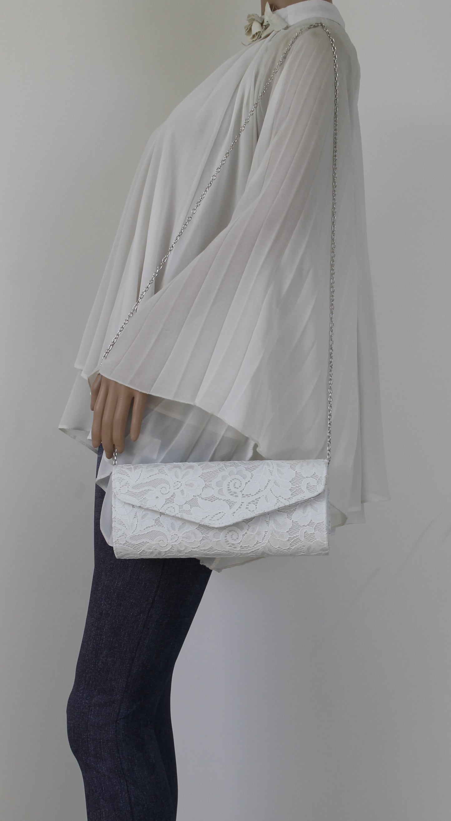 Lucie Lace Effect Envelope Clutch Bag White