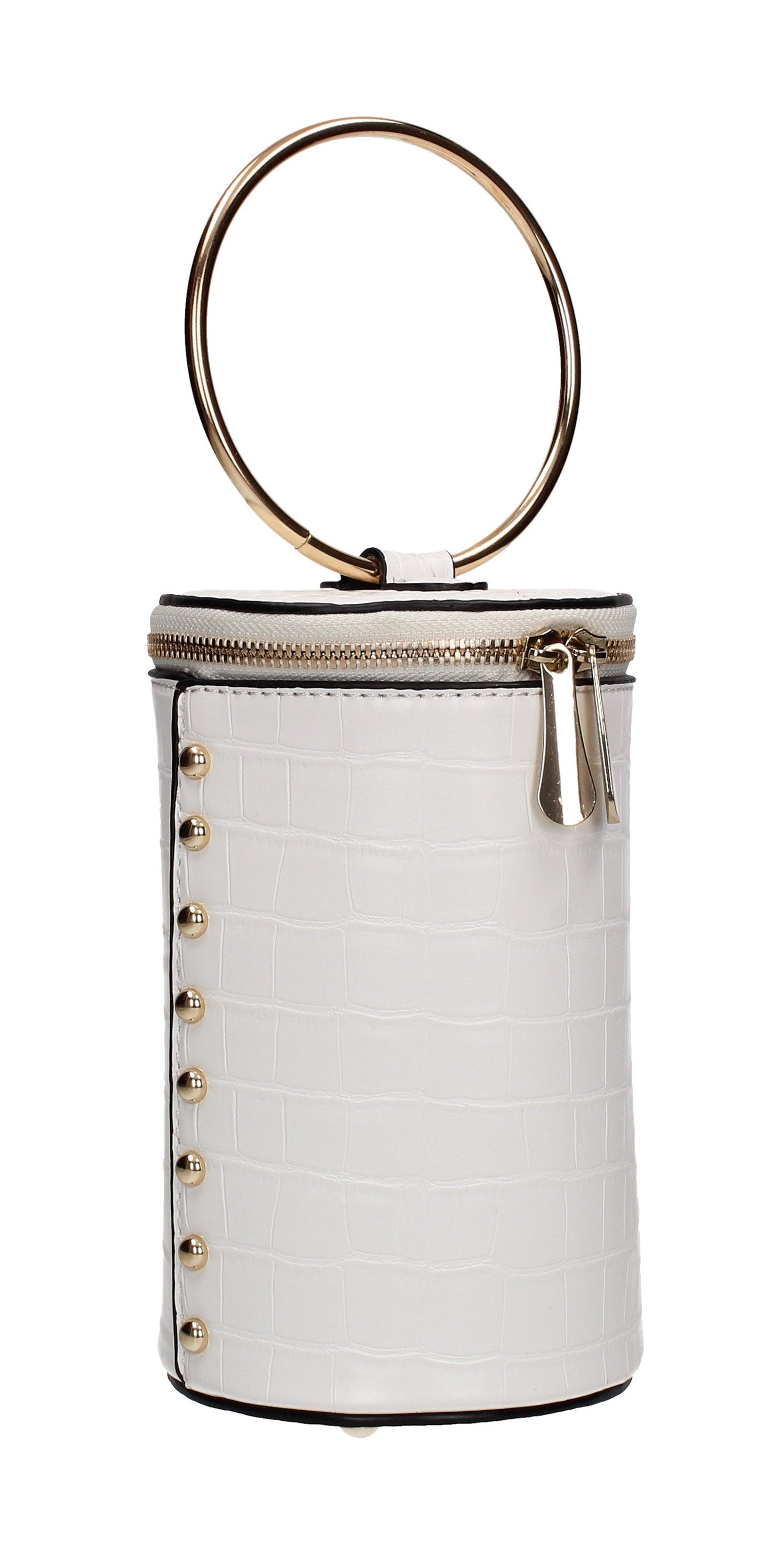 Brenda Faux Leather Party Bucket Cylinder Bag White