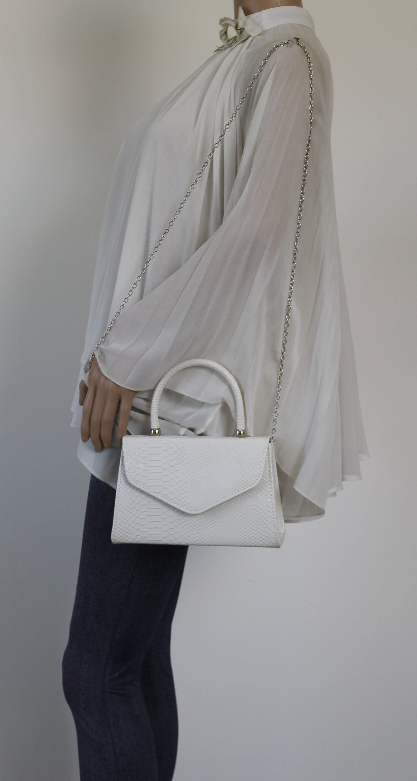Lucy Mini-Handbag Faux Leather Snakeskin Effect Clutch Bag White