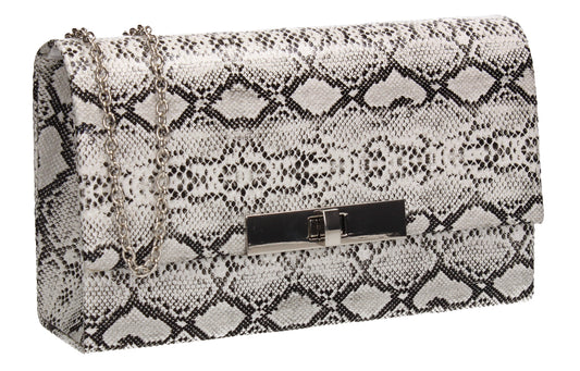 Tana Faux Leather Animal Style Clutch Bag White