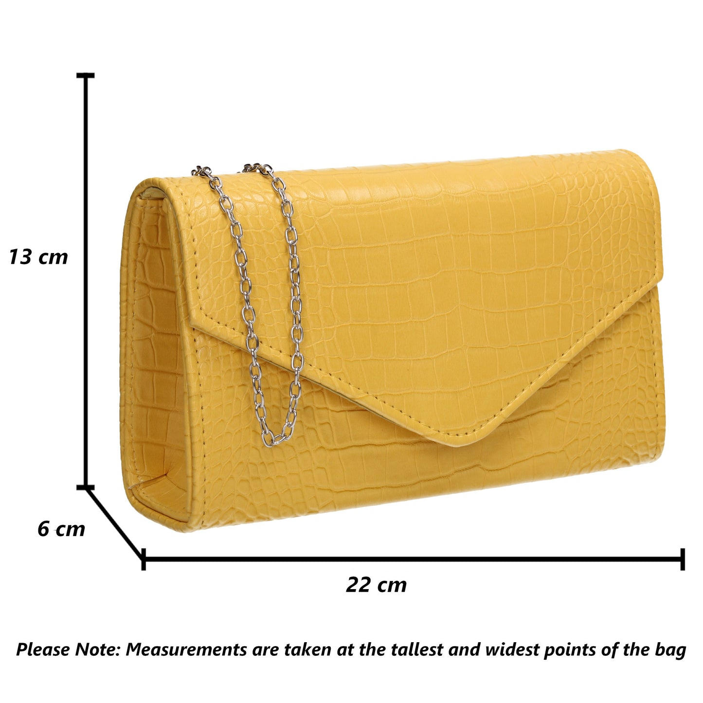 Emily Croc Effect Clutch Bag Yellow