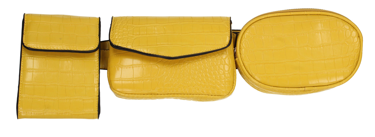 Sonia 3 Piece Faux Leather Utility Belt bag Yellow