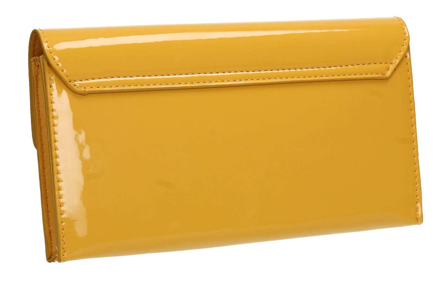Evie Plain Patent Envelope Clutch Bag Yellow