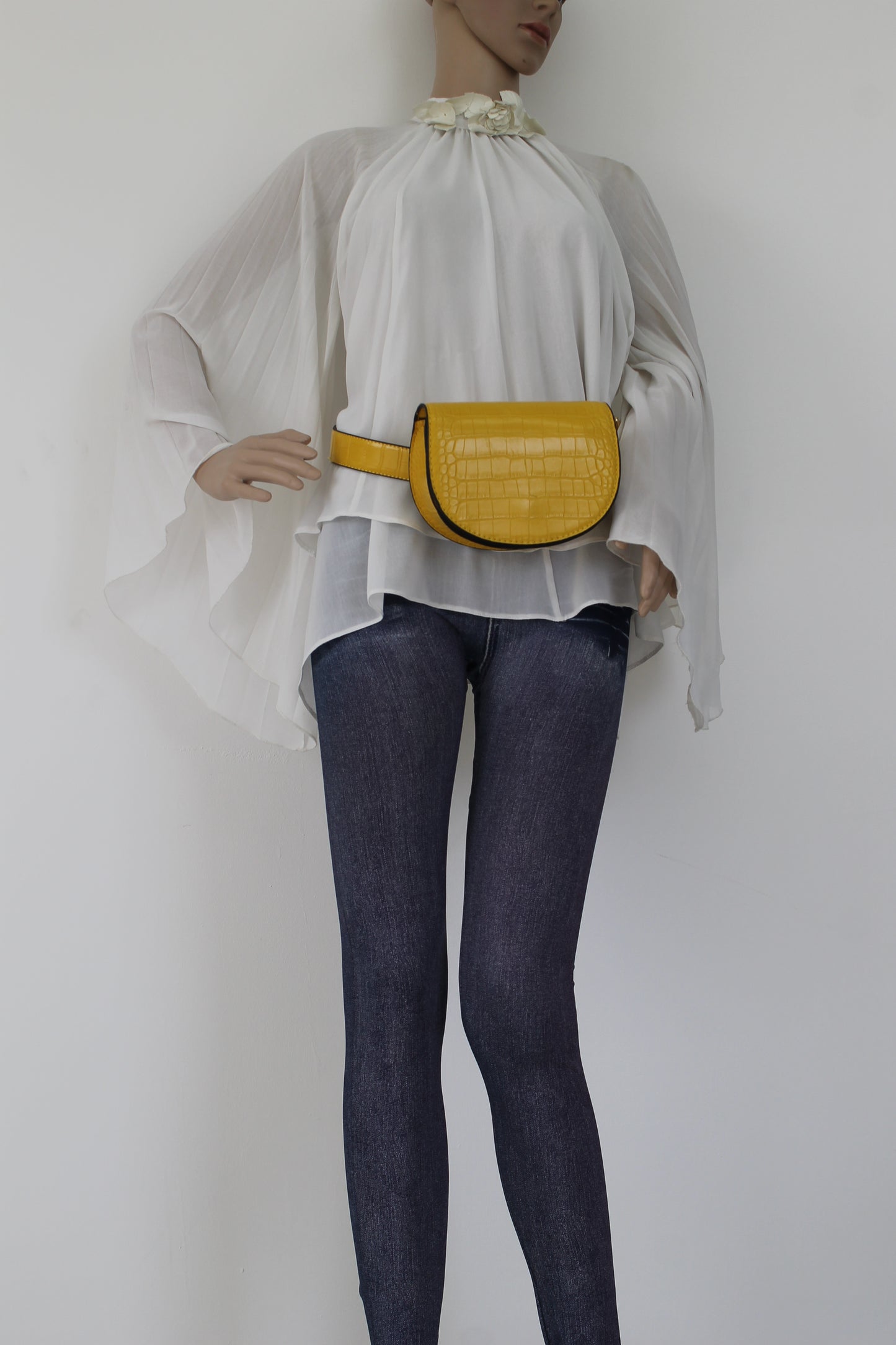 Aminah Faux Leather Snakeskin effect Belt Bag Yellow