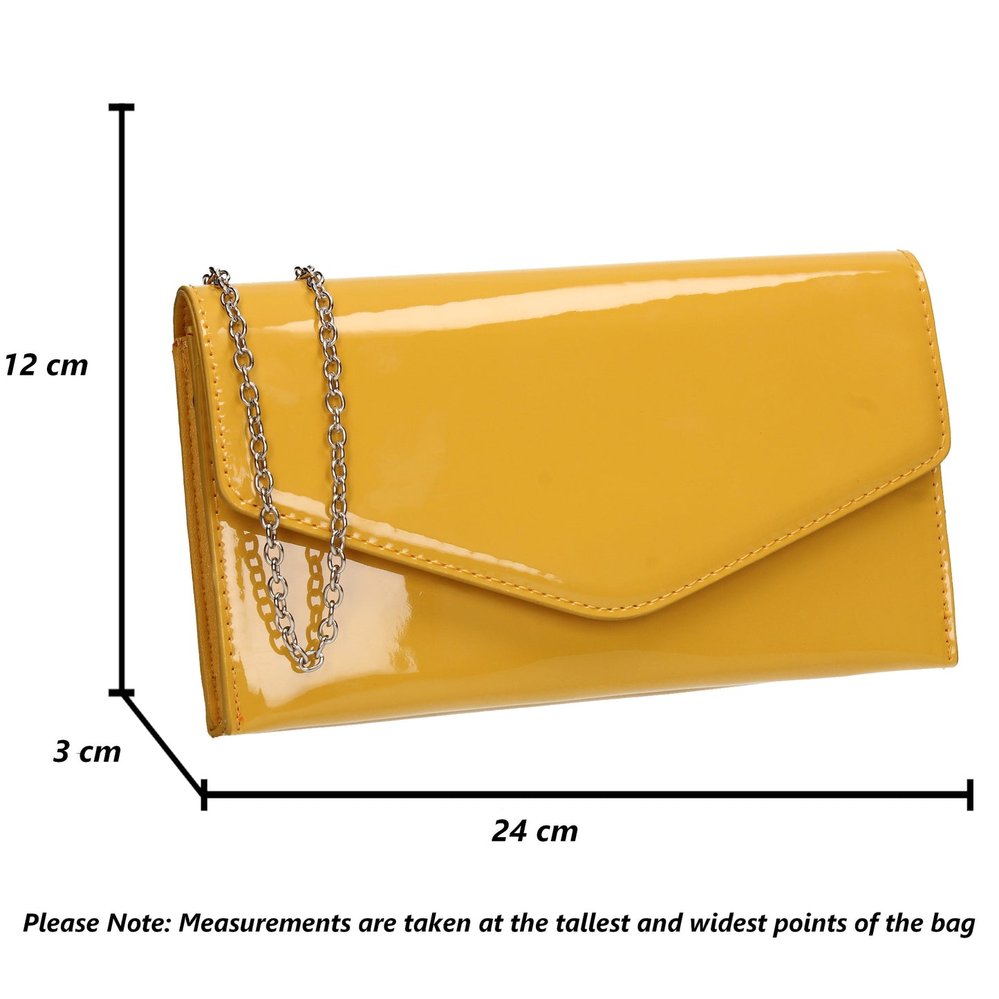 Evie Plain Patent Envelope Clutch Bag Yellow