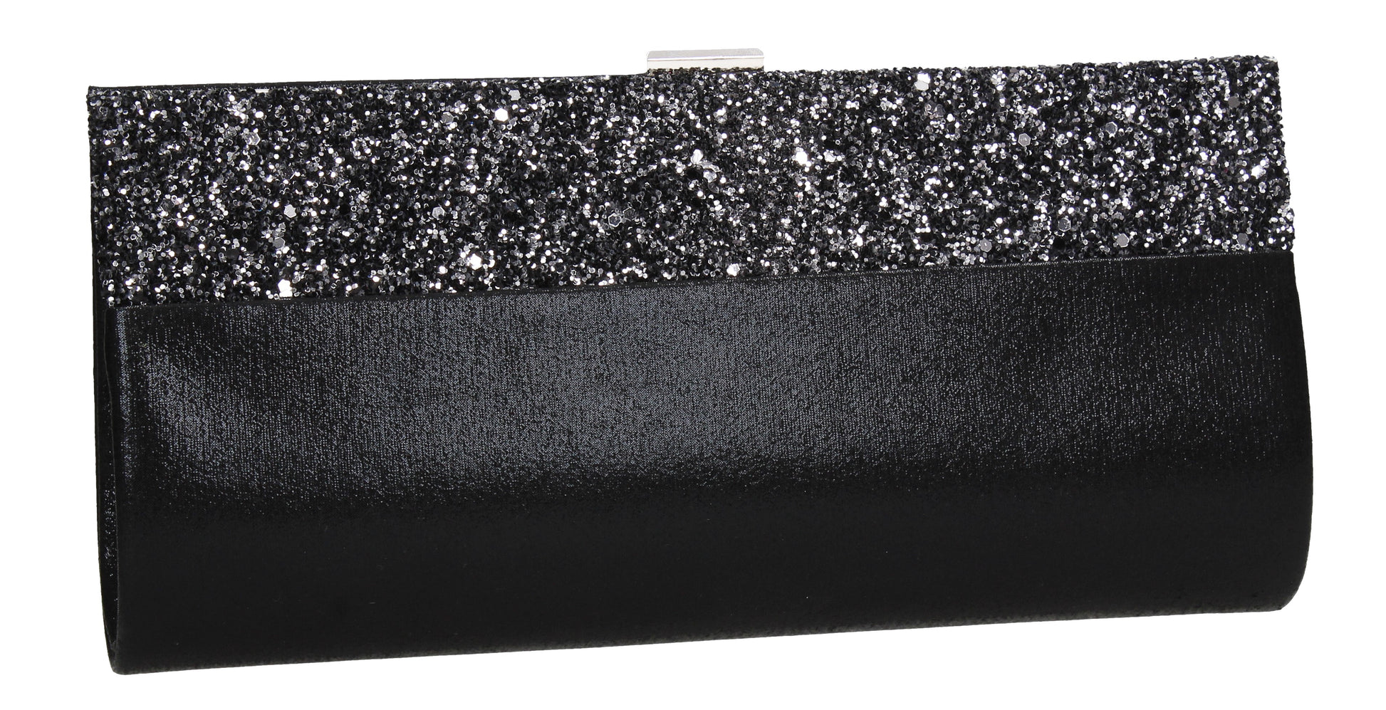 SWANKYSWANS Kathy Glitter Clutch Bag Black Cute Cheap Clutch Bag For Weddings School and Work
