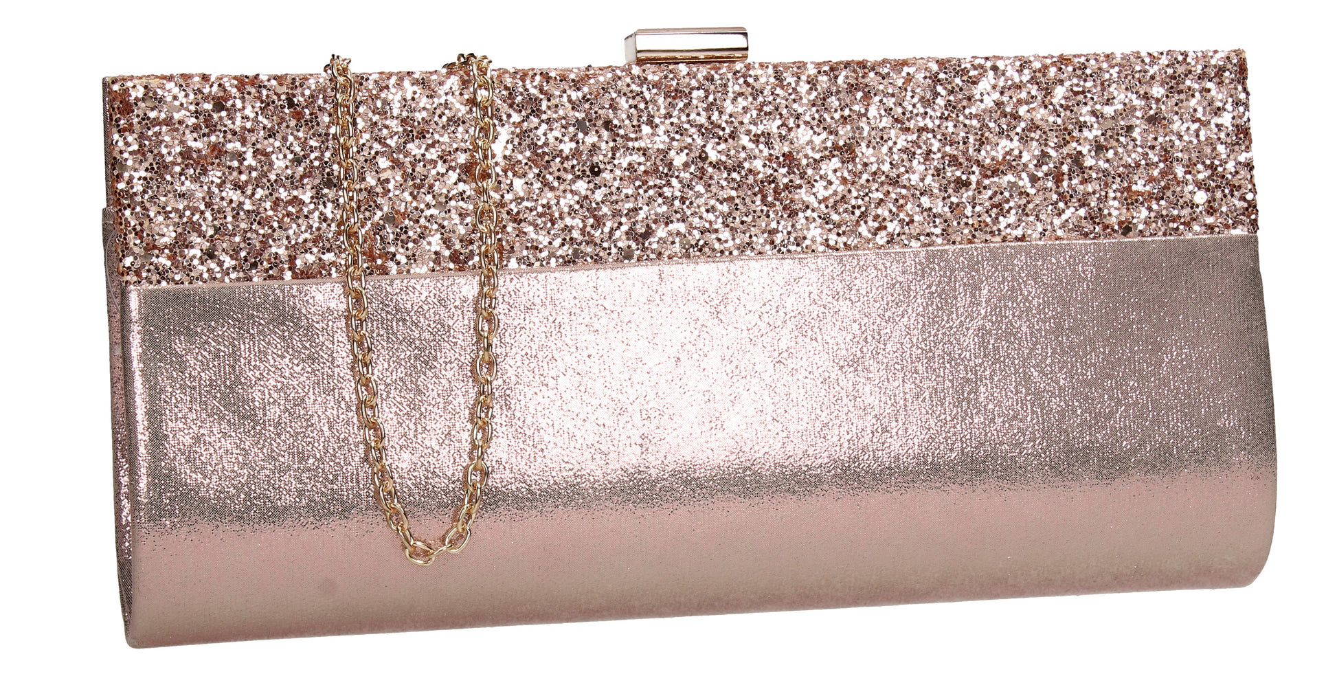 SWANKYSWANS Kathy Glitter Clutch Bag Champagne Cute Cheap Clutch Bag For Weddings School and Work
