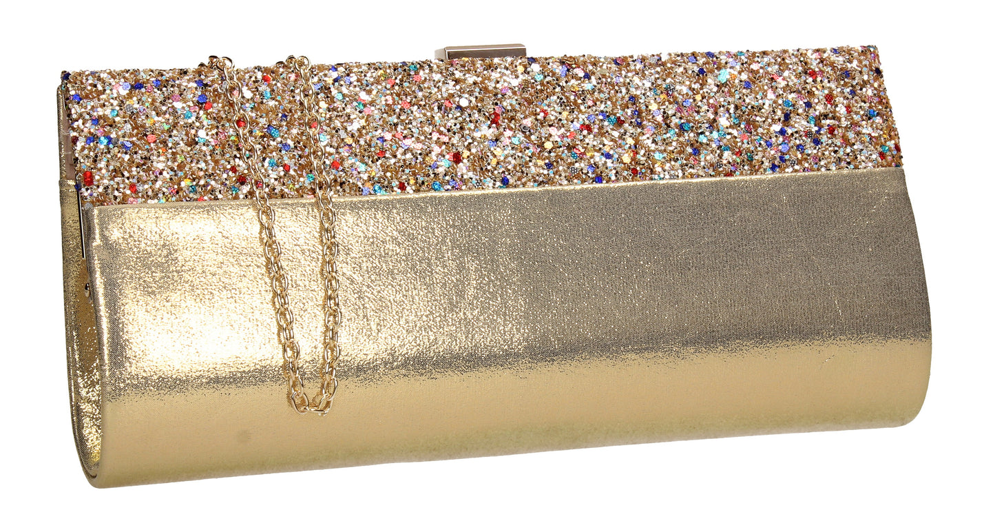 SWANKYSWANS Kathy Glitter Clutch Bag Gold Cute Cheap Clutch Bag For Weddings School and Work