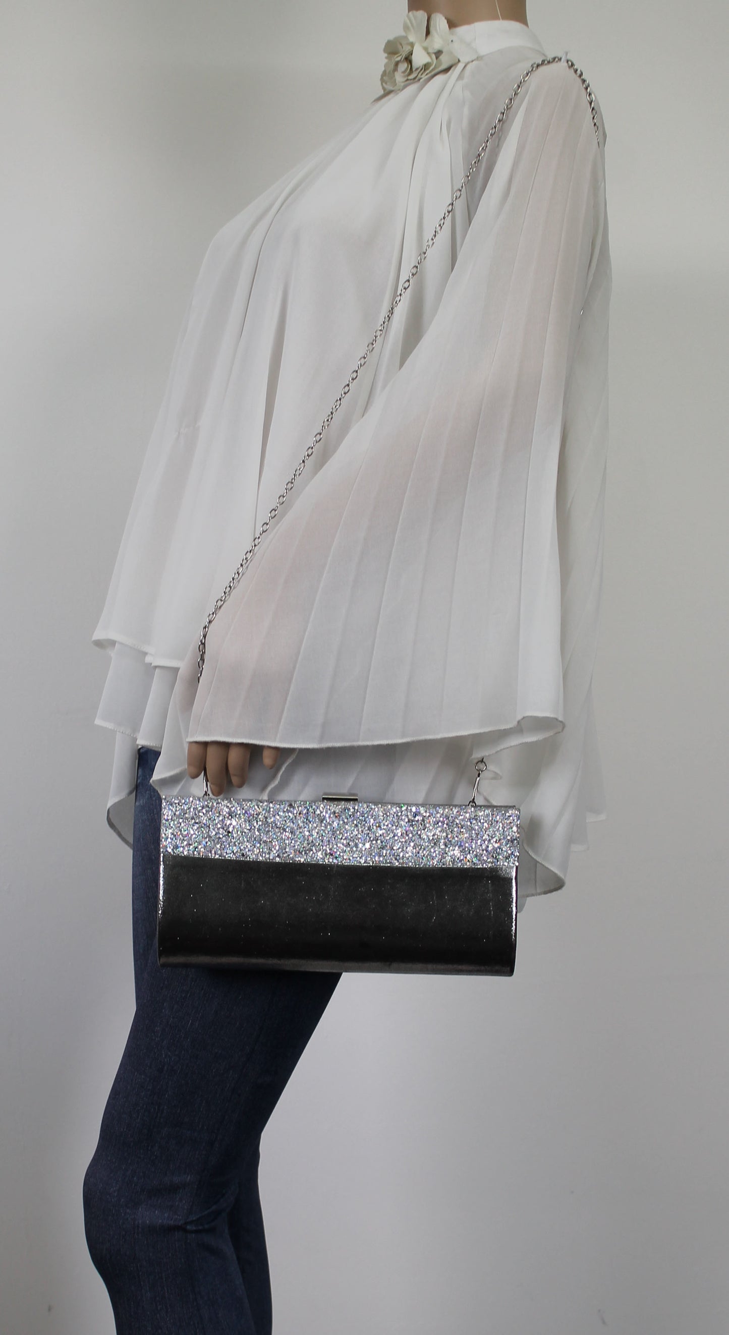 SWANKYSWANS Kathy Glitter Clutch Bag Silver Cute Cheap Clutch Bag For Weddings School and Work