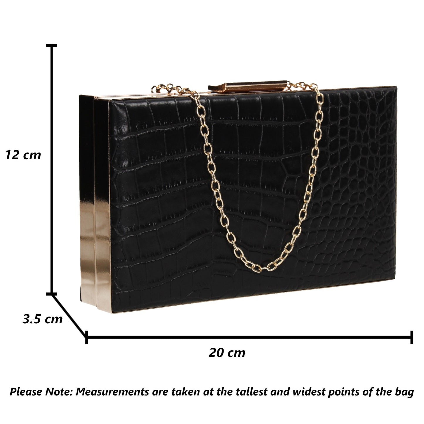 Amelia Box Shape Croc Effect Clutch Bag Black