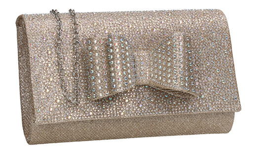 SWANKYSWANS Willa Glitter Bow Clutch Bag Gold Cute Cheap Clutch Bag For Weddings School and Work