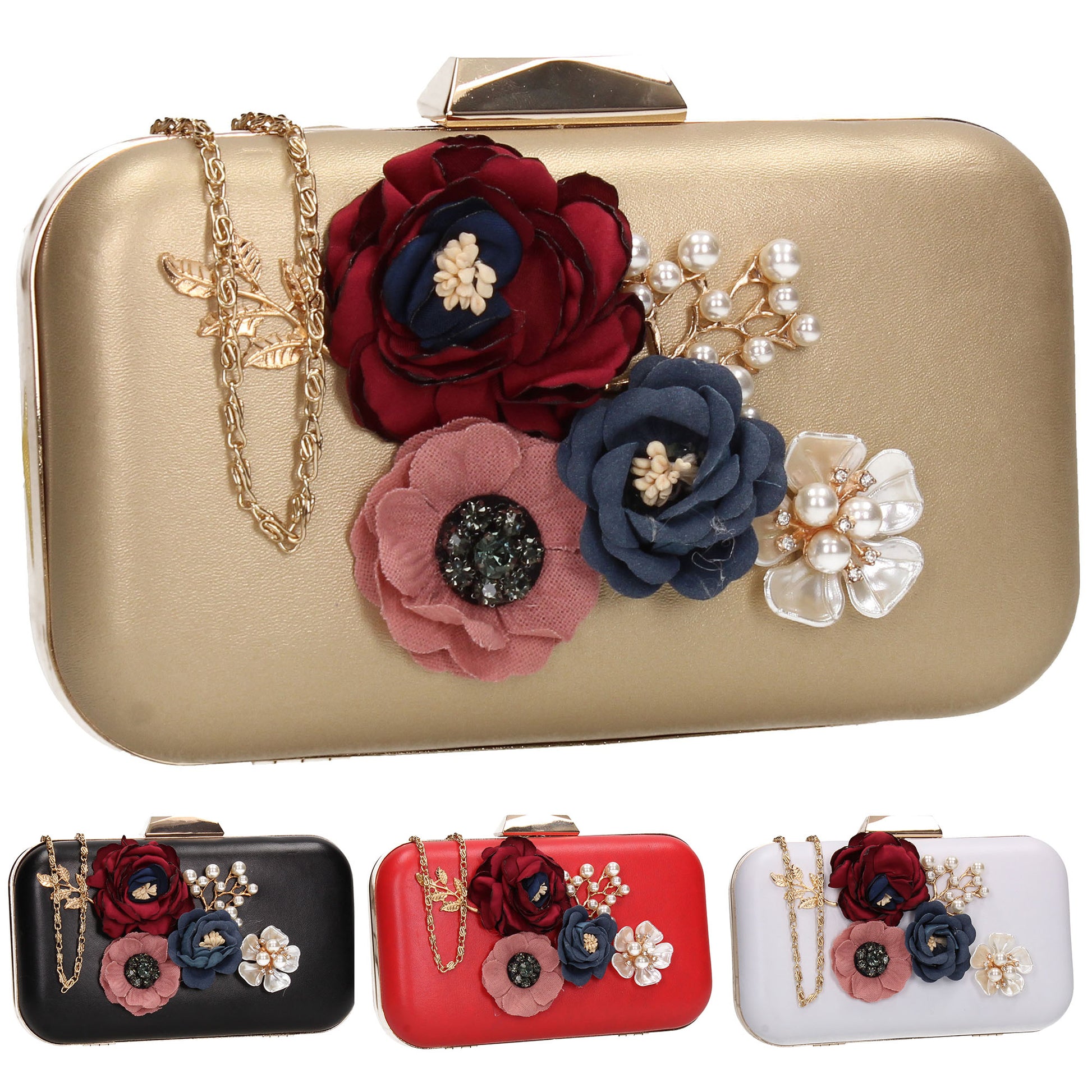 SWANKYSWANS Eliza Floral Clutch Bag Gold Cute Cheap Clutch Bag For Weddings School and Work