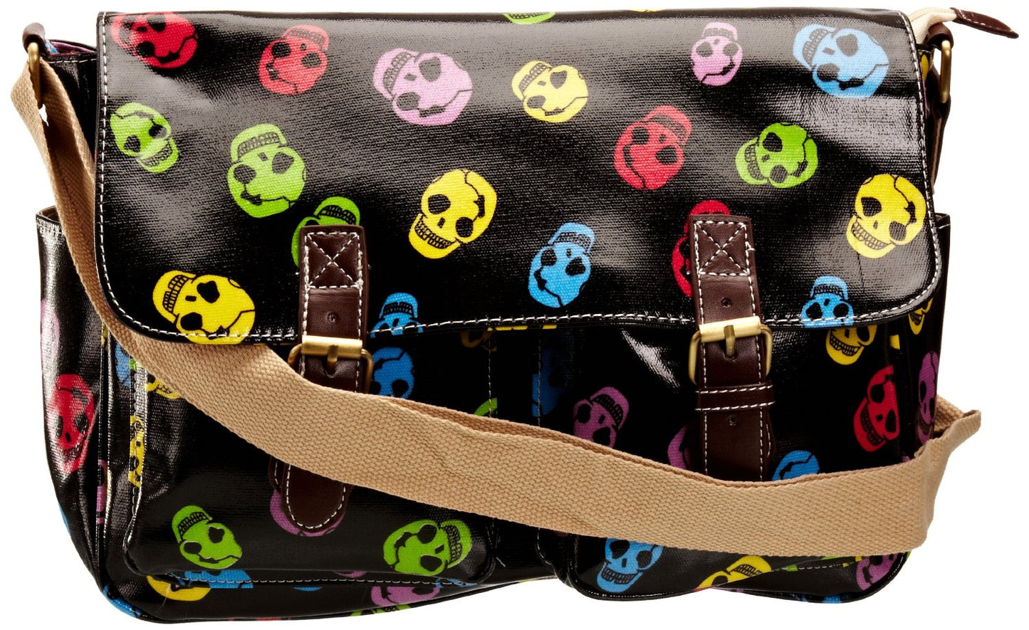 Swanky Swans Alex Funky Skull Double Pocket Satchel Black Perfect for Back to school!