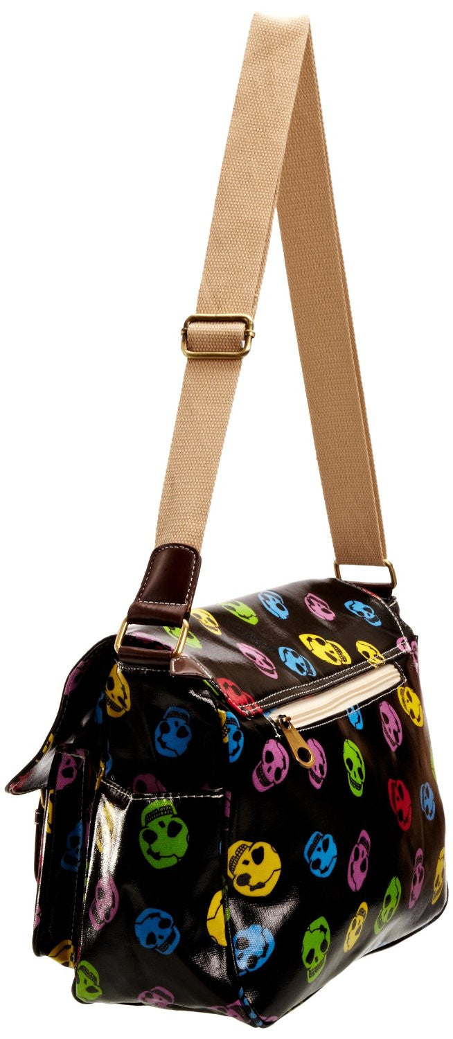 Swanky Swans Alex Funky Skull Double Pocket Satchel Black Perfect for Back to school!