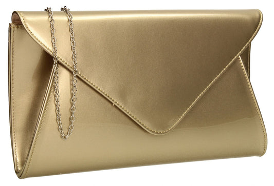 SWANKYSWANS Juliet Patent Envelope Clutch Bag Gold Cute Cheap Clutch Bag For Weddings School and Work