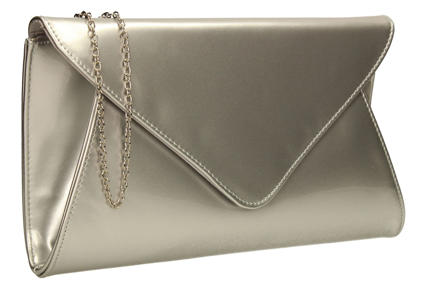 SWANKYSWANS Juliet Patent Envelope Clutch Bag Silver Cute Cheap Clutch Bag For Weddings School and Work